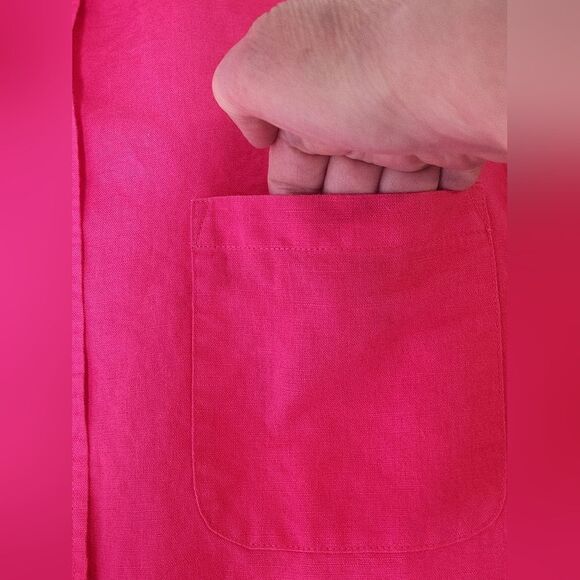 Jones Wear Sport L Pink LINEN Cotton Roll Lngslv Pocket Buttons Up Women Shirt - Picture 5 of 9